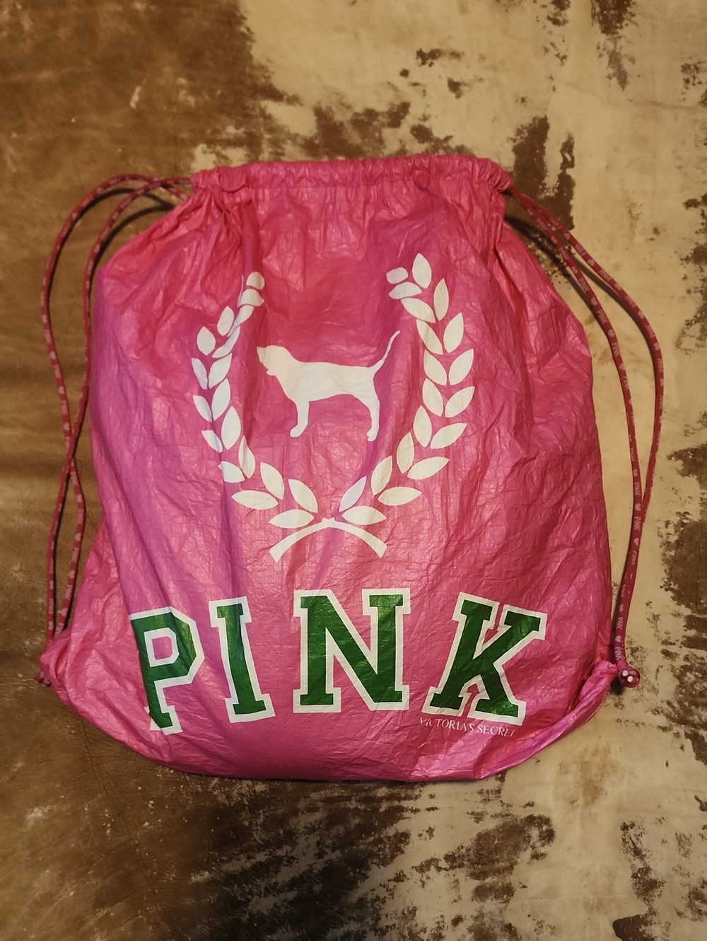 HTF Y2K Pink VS Draw String Backpack With Large Dog Crest. Size:OS - Picture 2 of 8